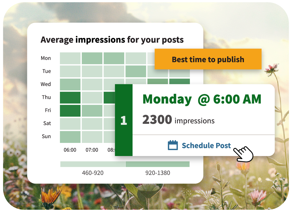 Screenshot sample showing average impressions of a post, indicating the best time to publish.