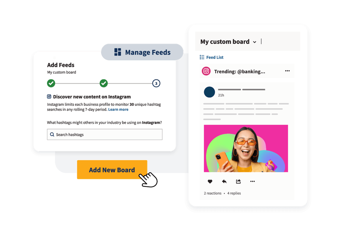 Example of discovering new content on Instagram and creating custom feeds.