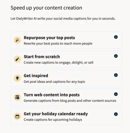 Captura de tela mostrando o recurso "inspire-se" do OwlyWriter