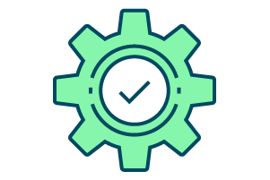 Icon depicting green gear with checkmark in the middle