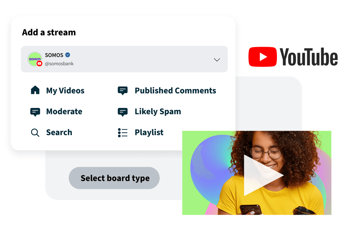 Hoot Suite streams for YouTube for tracking videos and moderating comments