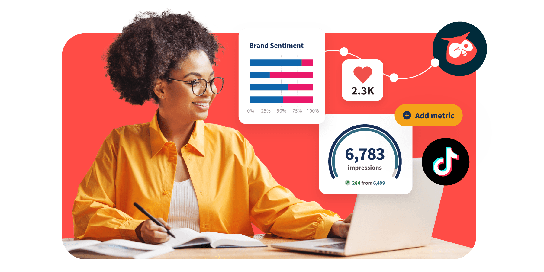 Woman on laptop using Hootsuite to manage TikTok