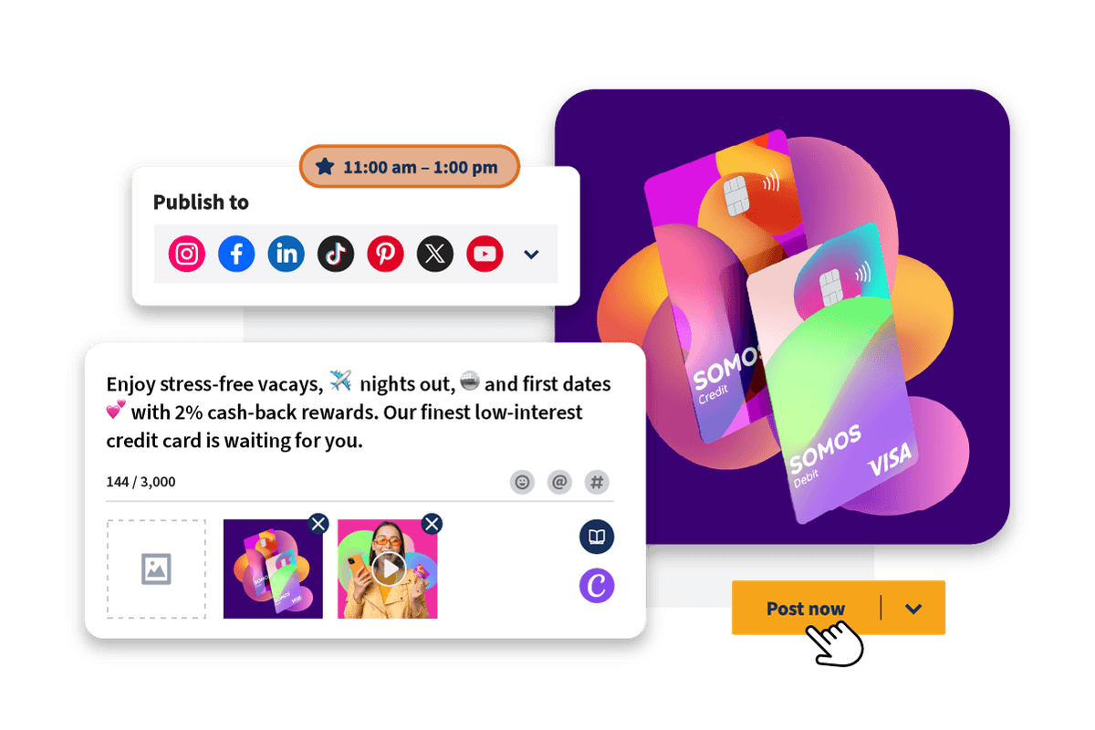 Example of scheduling a post to Instagram, Facebook, LinkedIn, TikTok and others.
