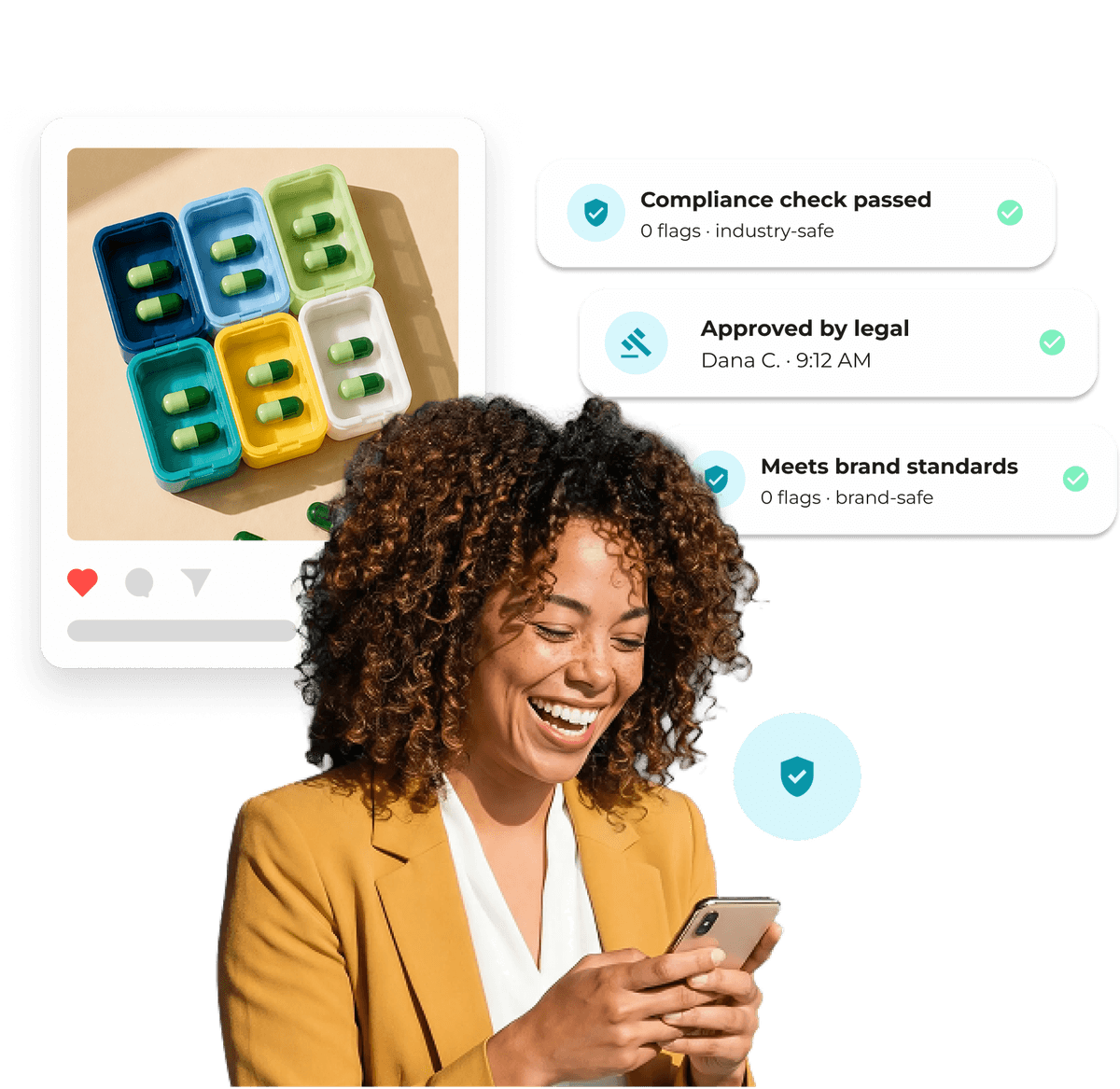 Social media post with Proofpoint logo and approval process