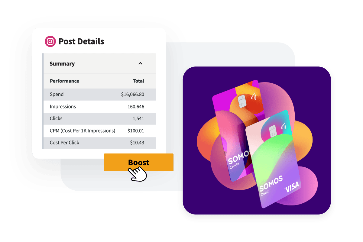 Sample social media post data, with the cursor hovering over a button labelled "Boost".