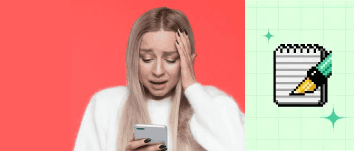 Woman looking stressed, rubbing her head, looking at her phone