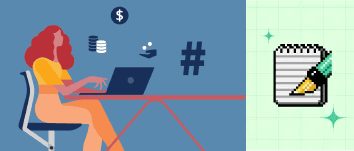 Graphic of a person witting at their desk working on their laptop