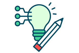 Icon showing lightbulb with pencil