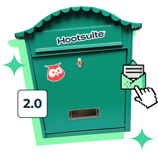 Image of a mailbox with Hootsuite stickers on it