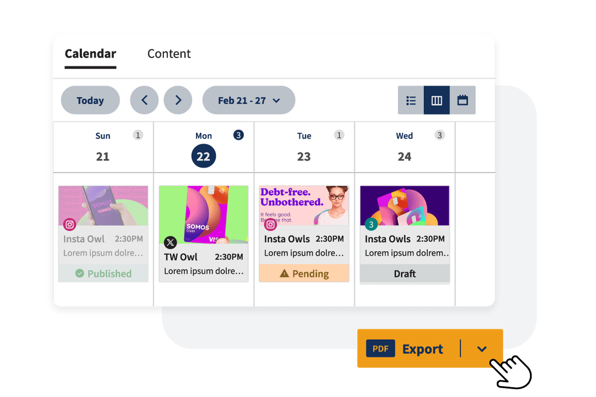 Example of export and sharing functionality in calendar tool.