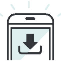 An illustration of a mobile phone showing the download icon