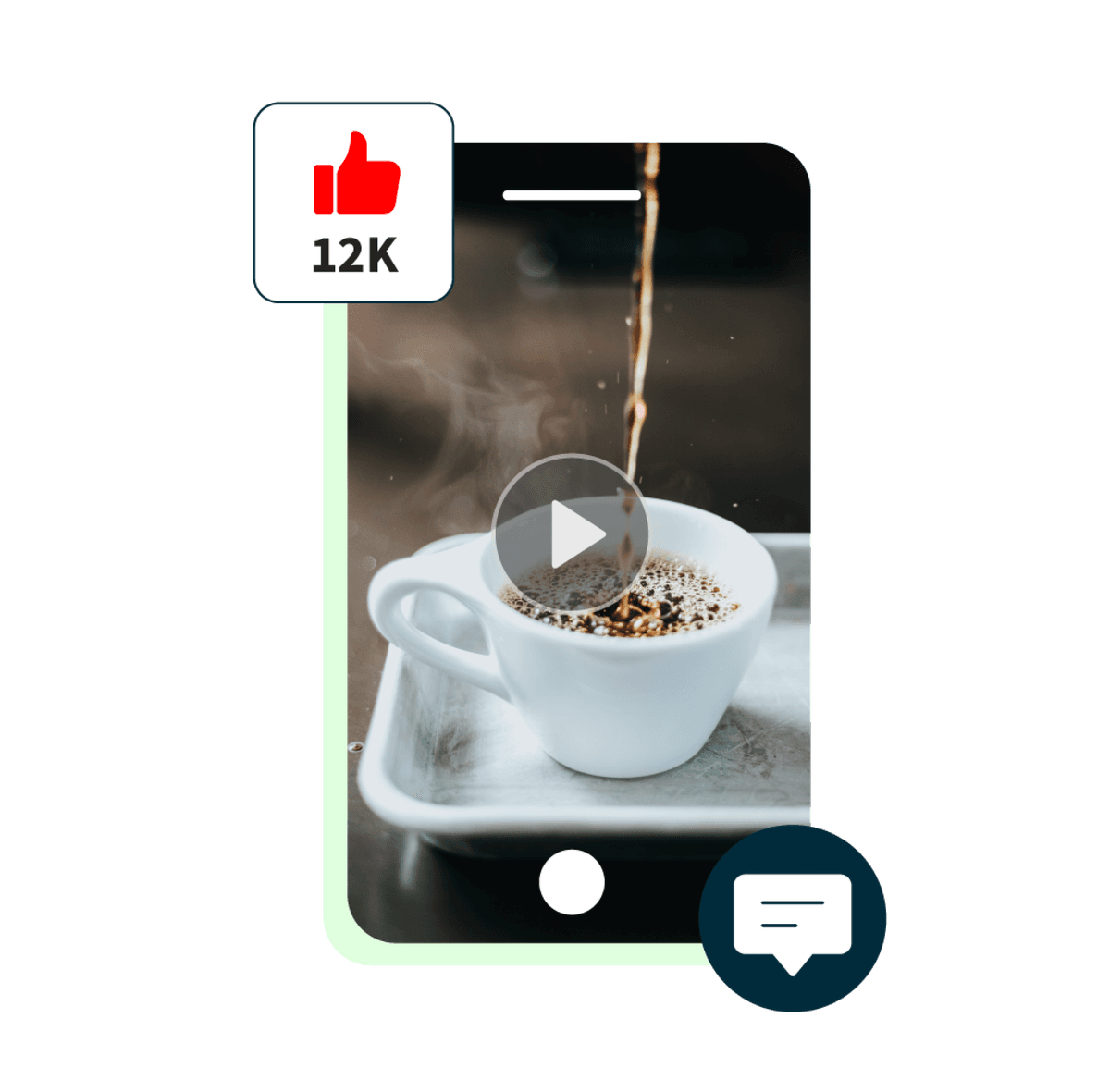 miniatura de un vídeo de youtube de un trago de café siendo servido, junto con un pop-up de 12 000 likes