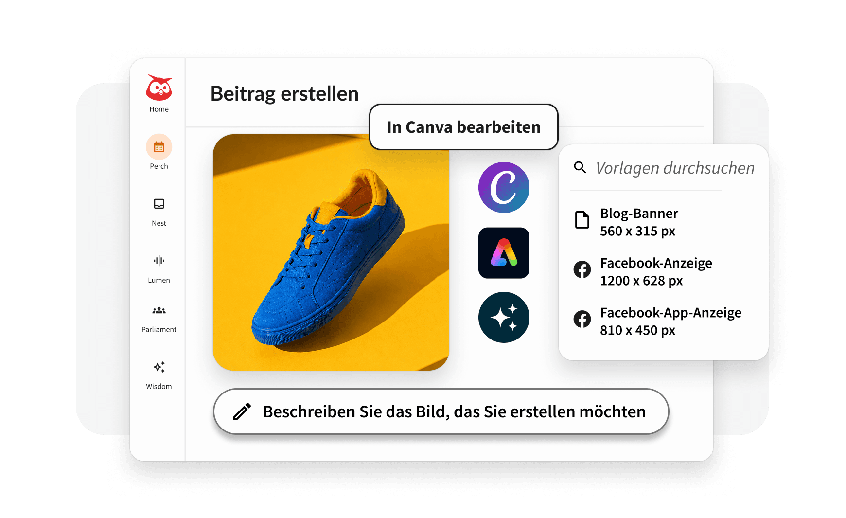 Hootsuite Canva-Vorlagen, Medienbibliothek und Veröffentlichungstools