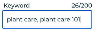 The keyword field with the prompt "plant care, plant care 101"