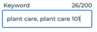 The keyword field with the prompt "plant care, plant care 101"