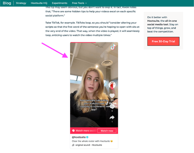 Screenshot of a tiktok embed within an online website blog post