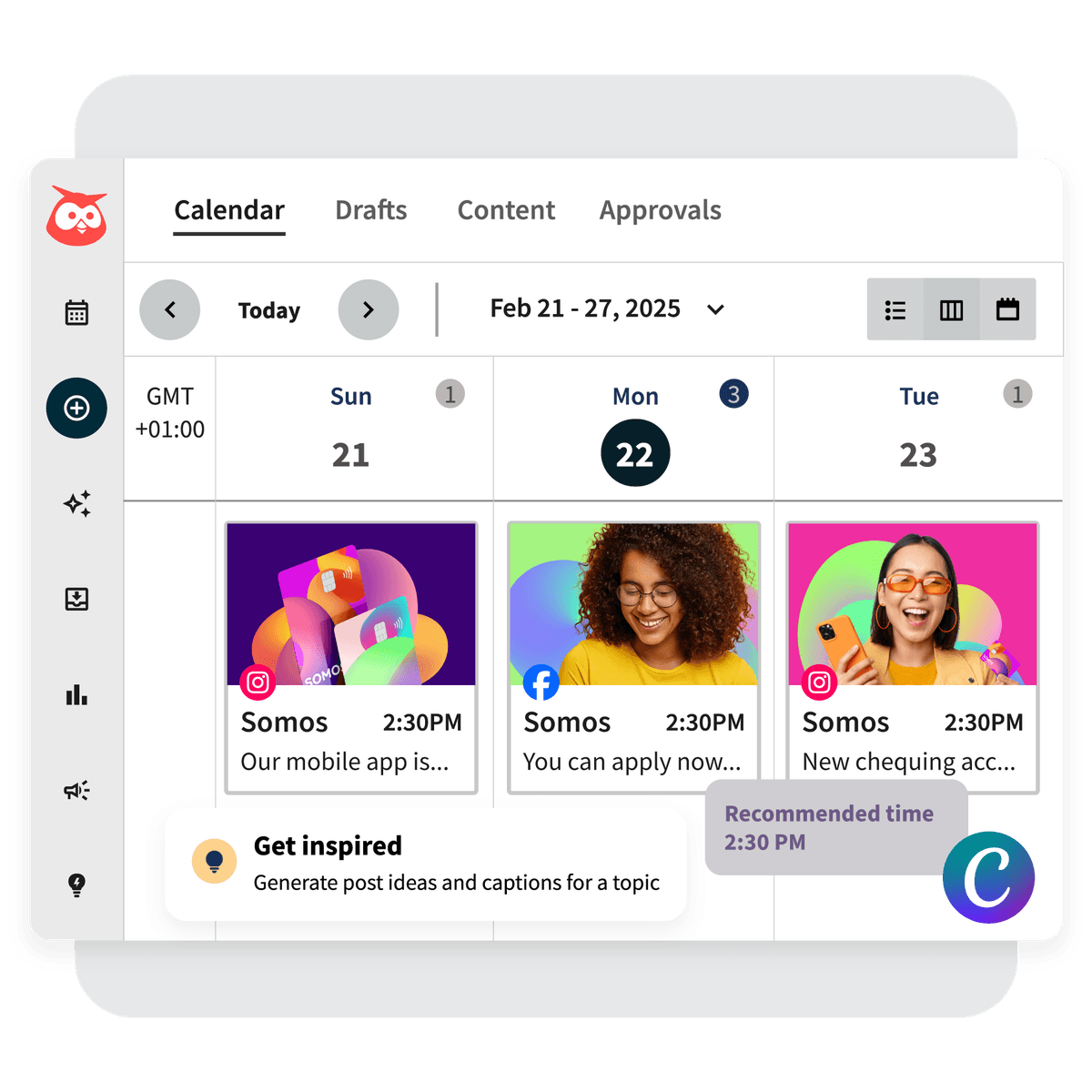 Calendario de publicación de arrastrar y soltar de Hootsuite