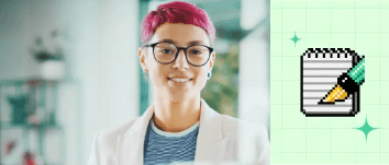 Person with a lab coat and glasses smiling