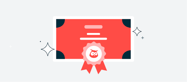 Icono de certificación con insignia y Owly