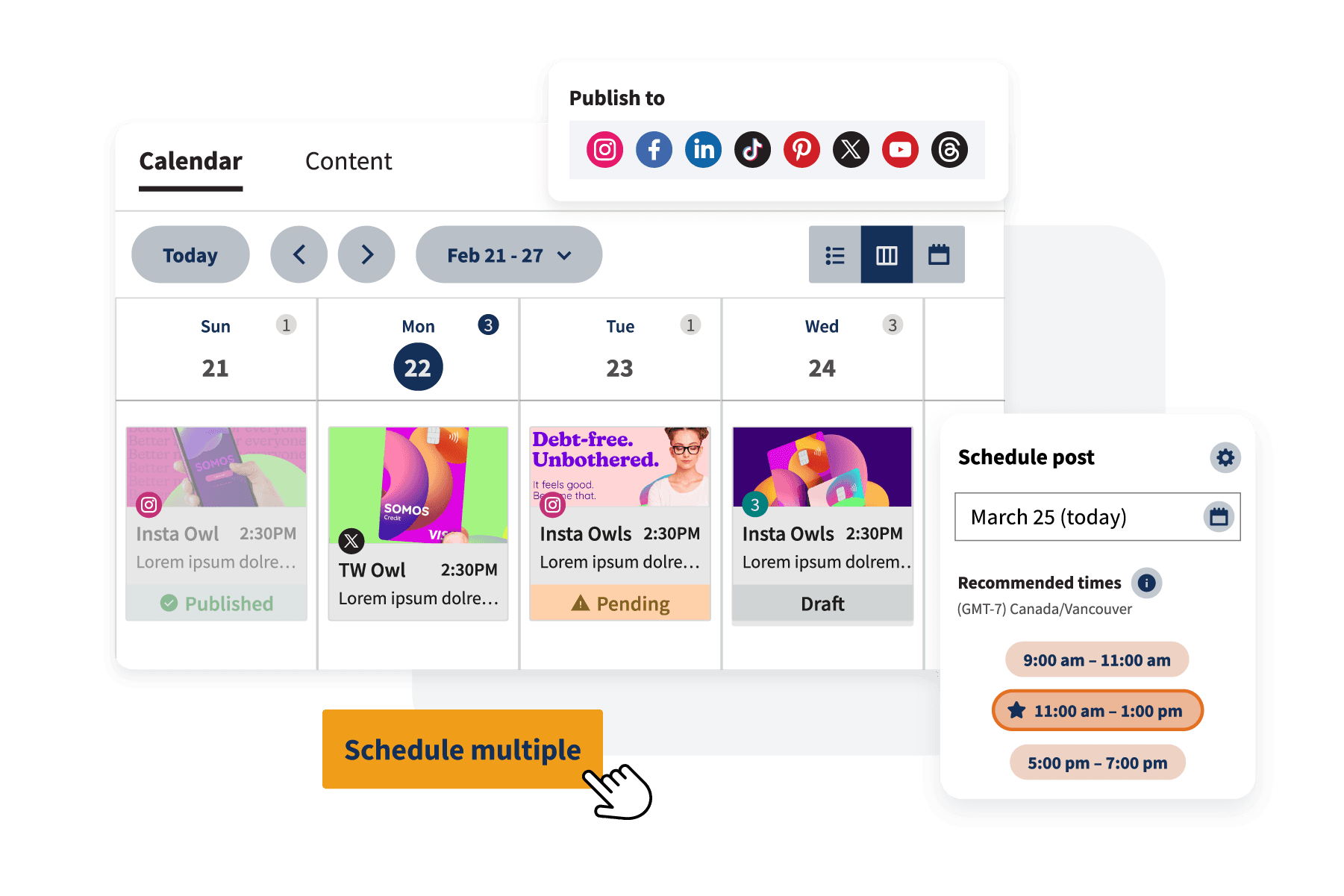 Hootsuite schedule TikTok videos calendar view
