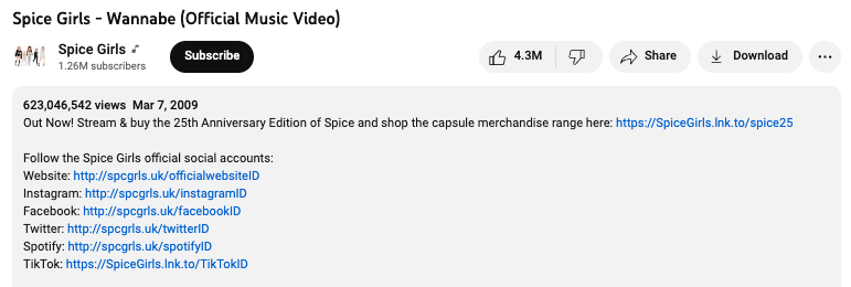 Spice girls Wannabe video YouTube screenshot