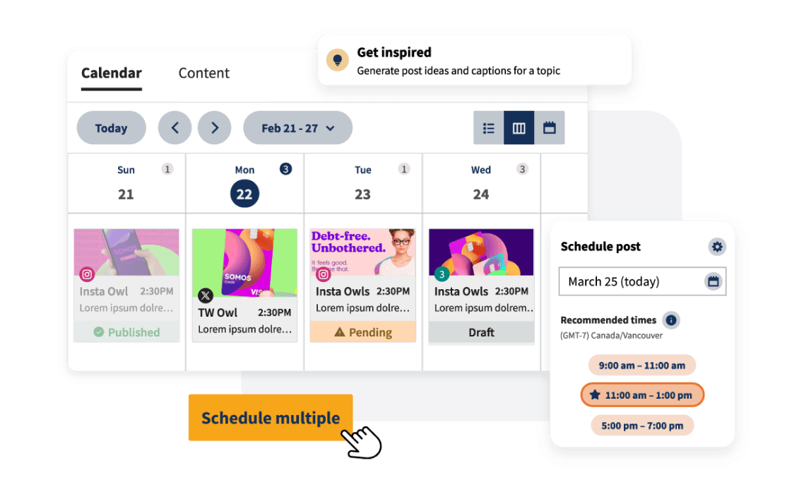 Calendrier de contenu Hootsuite
