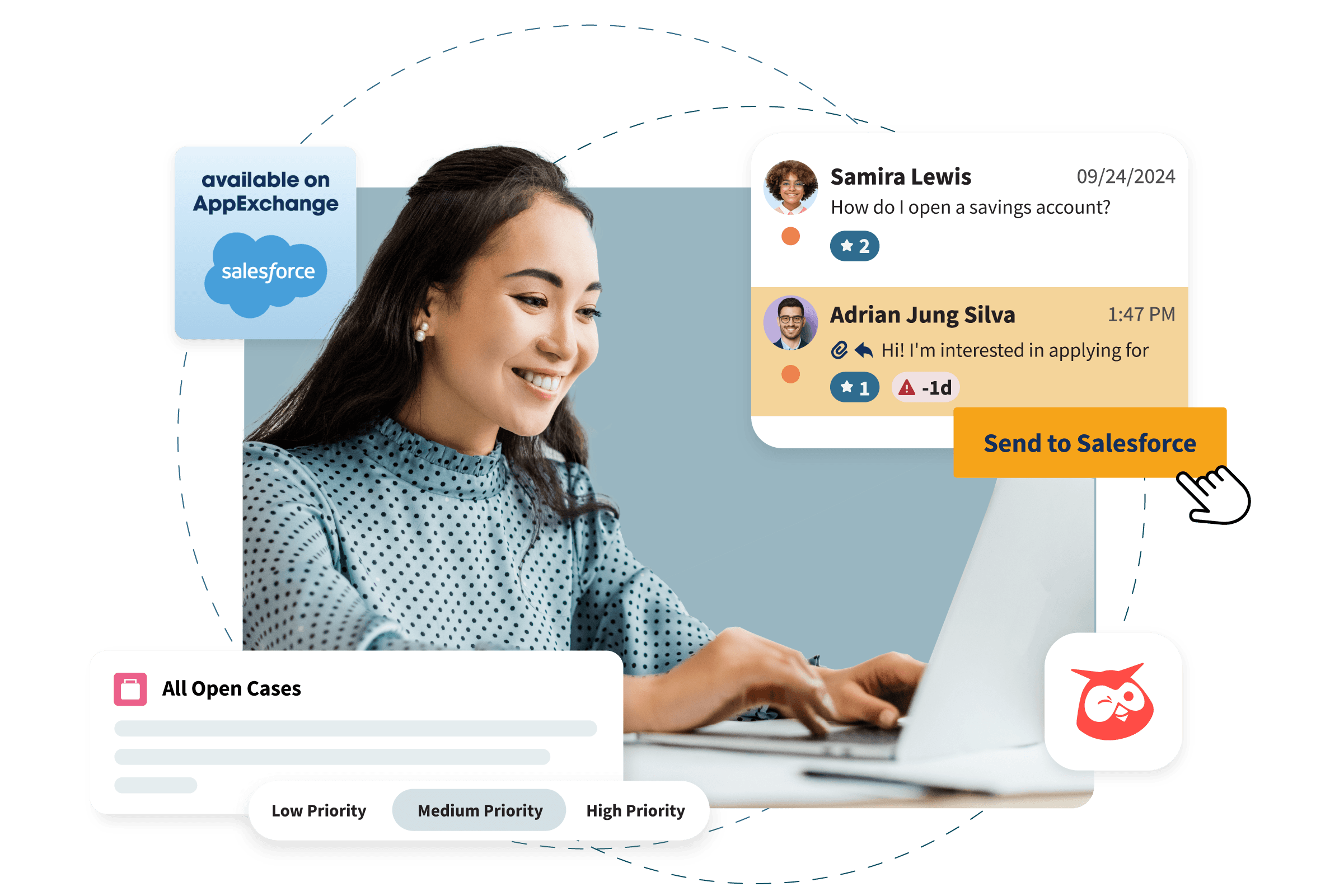 Frau am Laptop mit der Salesforce-Integration von Hootsuite