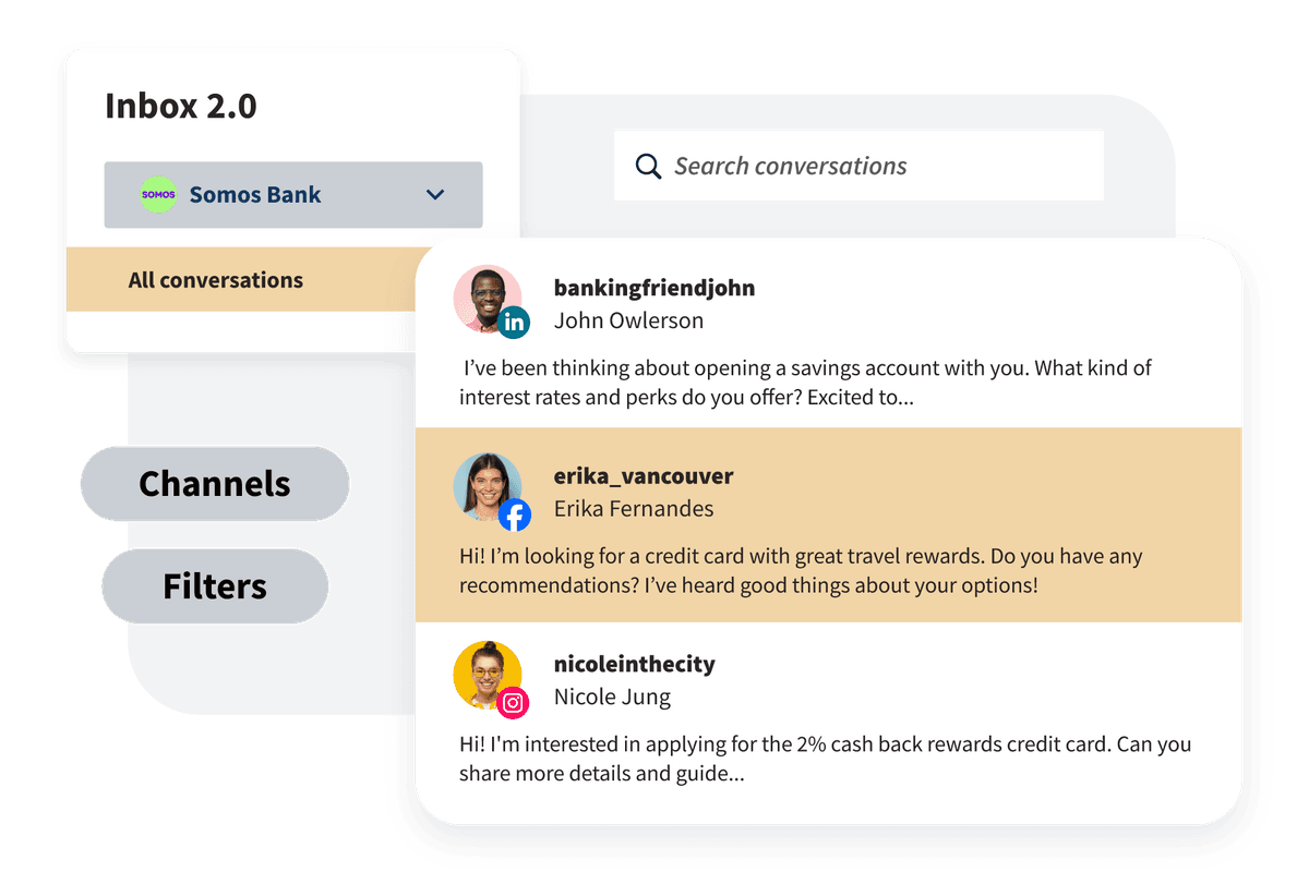 Hootsuite Inbox 2.0 mit Filtern, Kanälen und Suchfunktion