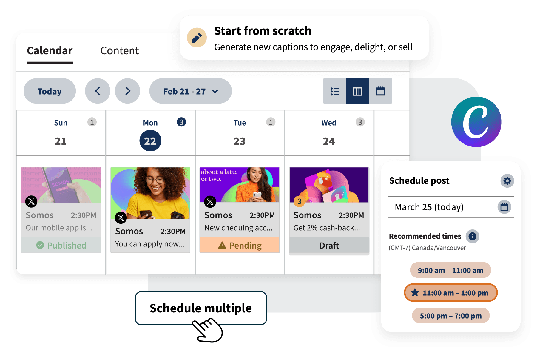 Hootsuite Content-Kalender mit Beitragsplanung und Canva-Vorlagen