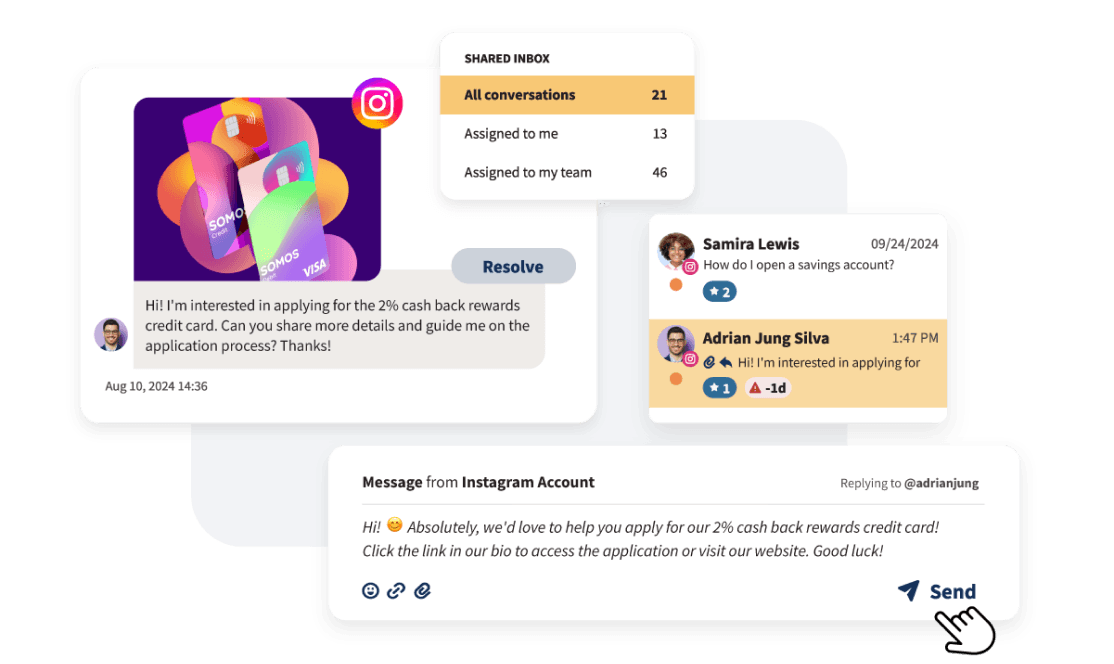 Exemple de boîte de réception partagée et de fonctionnalités de réponse automatique.