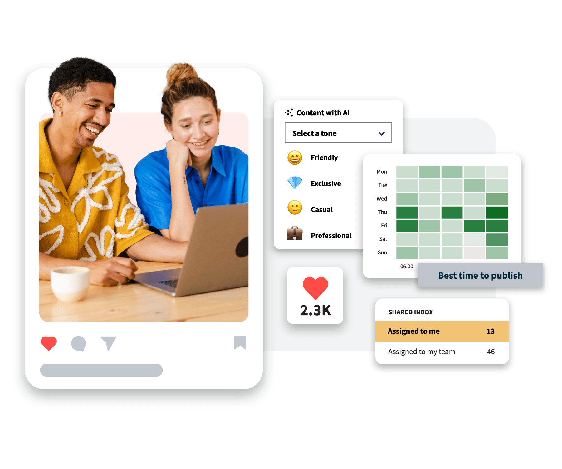 Homem em laptop com gráficos do painel de controle Hootsuite