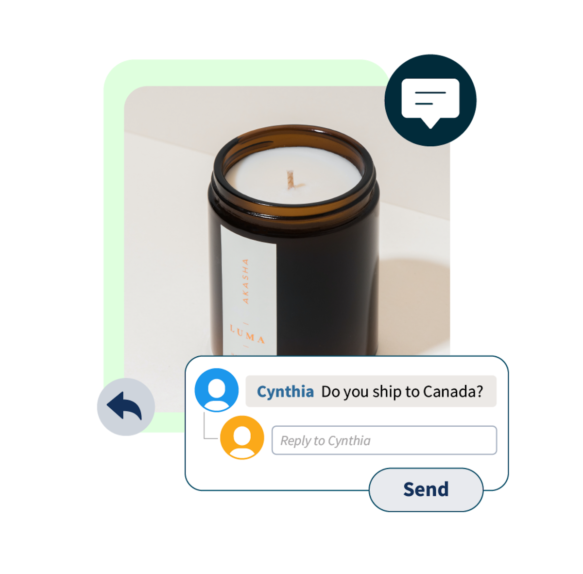 Image d'une bougie avec une fenêtre pop-up « expédiez-vous au Canada ? »