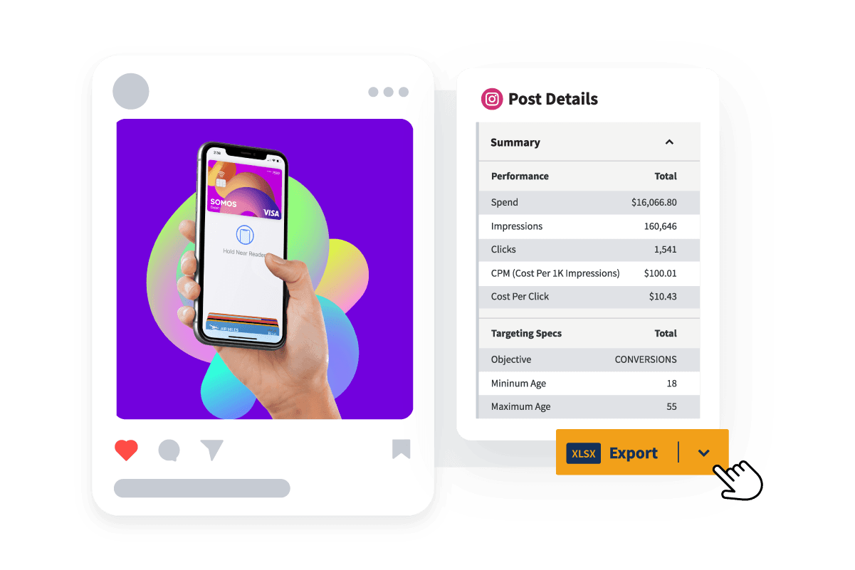 Beitragsdetails in der Hootsuite Analytics mit Export-Button