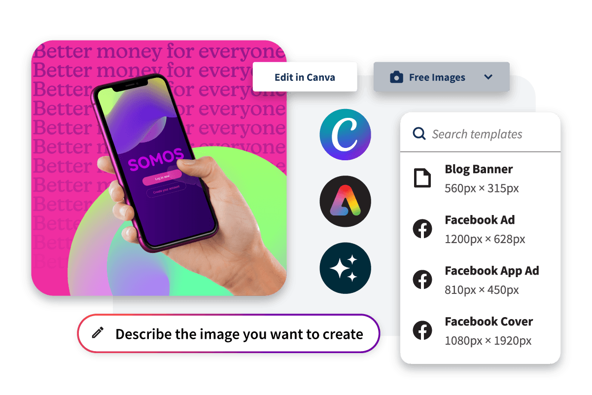 Modelos, biblioteca multimídia e ferramentas de publicação do Hootsuite Canva