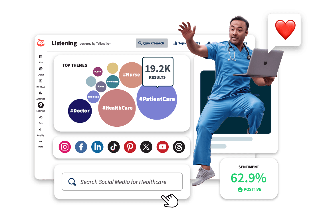 Foto de produto da Hootsuite e homem em seu computador